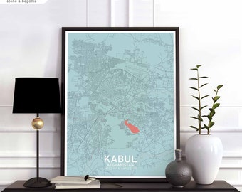 KABUL Afghanistan map poster black white Hometown City Print Modern Home Decor Office Decoration Wall Art Dorm Bedroom Gift