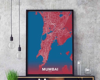 MUMBAI India map poster color Hometown City Print Modern Home Decor Office Decoration Wall Art Dorm Bedroom Gift