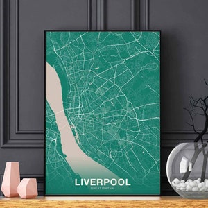 Póster con mapa de LIVERPOOL, Gran Bretaña, Reino Unido, ciudad natal, impresión en color, decoración moderna para el hogar, decoración de la oficina, arte de pared, dormitorio, regalo