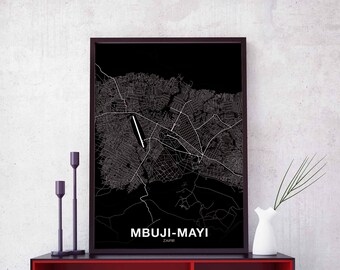 MBUJI-MAYI Zaire map poster black white Hometown City Print Modern Home Decor Office Decoration Wall Art Dorm Bedroom Gift