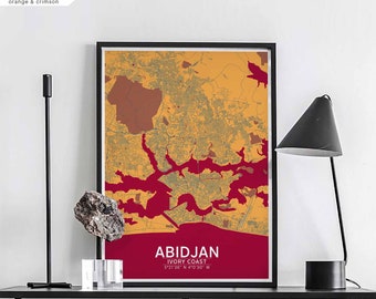 ABIDJAN Ivory Coast map poster black white wall decor design modern scandinavian minimal nordic housewarming travel bedroom
