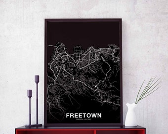 FREETOWN Sierra Leone map poster black white Hometown City Print Modern Home Decor Office Decoration Wall Art Dorm Bedroom Gift