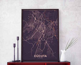CUCUTA Colombia map poster color Hometown City Print Modern Home Decor Office Decoration Wall Art Dorm Bedroom Gift