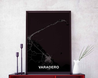 VARADERO Cuba map poster black white Hometown City Print Modern Home Decor Office Decoration Wall Art Dorm Bedroom Gift