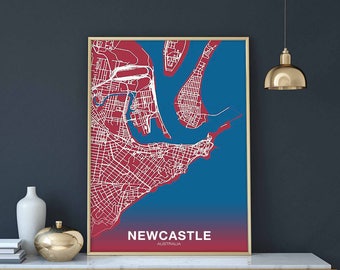 NEWCASTLE Australia map poster color Hometown City Print Modern Home Decor Office Decoration Wall Art Dorm Bedroom Gift