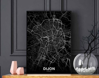 DIJON  France map poster black white Hometown City Print Modern Home Decor Office Decoration Wall Art Dorm Bedroom Gift