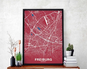 FREIBURG Germany map poster color Hometown City Print Modern Home Decor Office Decoration Wall Art Dorm Bedroom Gift