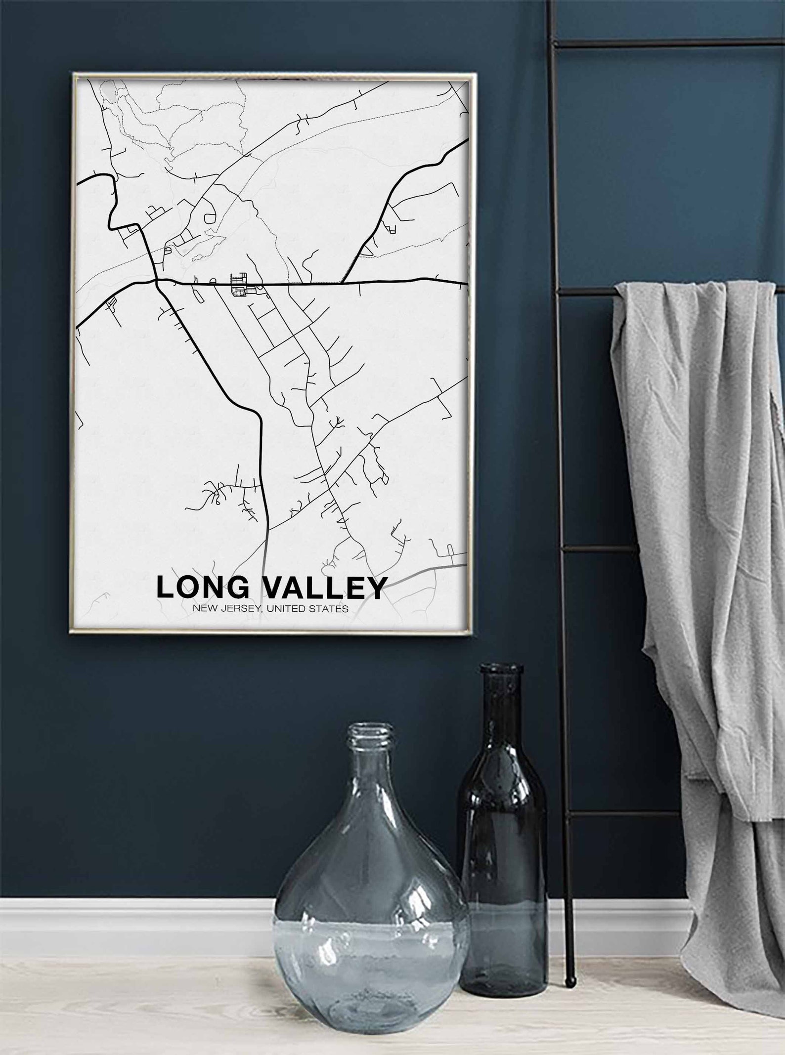 LONG VALLEY New Jersey NJ Usa Map Poster Black White Hometown Etsy