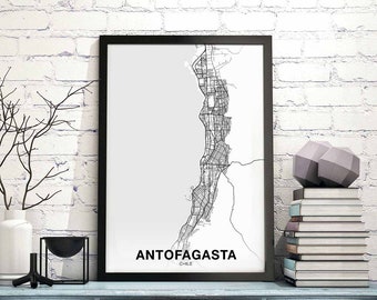 ANTOFAGASTA Chile map poster black white Hometown City Print Modern Home Decor Office Decoration Wall Art Dorm Bedroom Gift