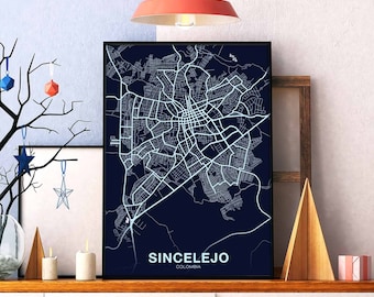 SINCELEJO Colombia map poster color Hometown City Print Modern Home Decor Office Decoration Wall Art Dorm Bedroom Gift