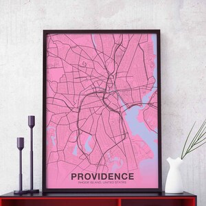 PROVIDENCE Rhode Island RI USA carte affiche couleur ville natale ville impression moderne décor à la maison bureau décoration mur art dortoir chambre cadeau