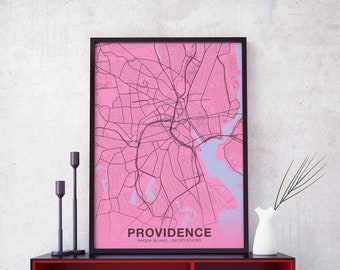 PROVIDENCE Rhode Island RI USA map poster color Hometown City Print Modern Home Decor Office Decoration Wall Art Dorm Bedroom Gift