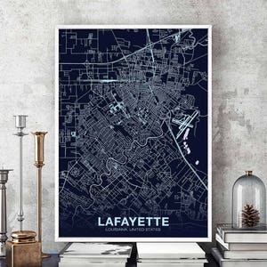 LAFAYETTE Louisiane LA USA carte affiche couleur ville natale ville impression moderne décor à la maison bureau décoration mur art dortoir chambre cadeau