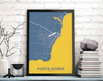 PUNTA GORDA Belize poster color Hometown City Print Modern Home Decor Office Decoration Wall Art Dorm Bedroom Gift