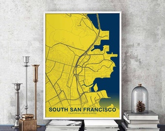 SOUTH SAN FRANCISCO California il usa poster color Hometown City Print Modern Home Decor Office Decoration Wall Art Dorm Bedroom Gift