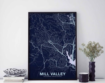 MILL VALLEY California CA us map poster color Hometown City Print Modern Home Decor Office Decoration Wall Art Dorm Bedroom Gift