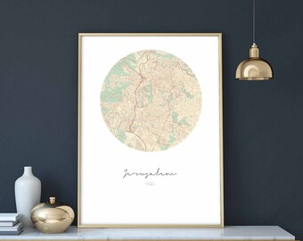 JERUSALEM Israel map poster wall decor design modern minimal nordic travel bedroom home art vintage retro dorm nursery housewarming