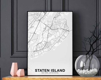 STATEN ISLAND New York ny usa map poster black white Hometown City Print Modern Home Decor Office Decoration Wall Art Dorm Bedroom Gift
