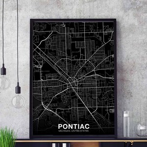 PONTIACMichigan MI USA Karte Poster schwarz weiß Hometown City Print Modernes Wohndekor Büro Dekoration Wand Kunst Wohnheim Schlafzimmer Geschenk