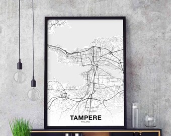 TAMPERE Finland map poster Hometown City Print Modern Home Decor Office Decoration Wall Art Dorm Bedroom Gift