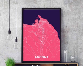 ANCONA Italy map poster color Hometown City Print Modern Home Decor Office Decoration Wall Art Dorm Bedroom Gift