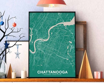CHATTANOOGA Tennessee TN US map poster color Hometown City Print Modern Home Decor Office Decoration Wall Art Dorm Bedroom Gift