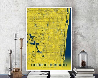 DEERFIELD BEACH Florida FL usa poster color Hometown City Print Modern Home Decor Office Decoration Wall Art Dorm Bedroom Gift