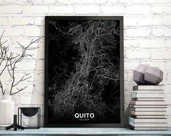 QUITO Ecuador map poster black white  Hometown City Print Modern Home Decor Office Decoration Wall Art Dorm Bedroom Gift