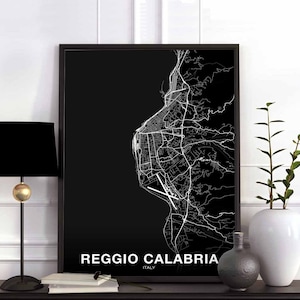 REGGIO CALABRIA Italy map poster black white Hometown City Print Modern Home Decor Office Decoration Wall Art Dorm Bedroom Gift