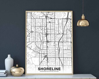 SHORELINE Washington WA USA map poster black white Hometown City Print Modern Home Decor Office Decoration Wall Art Dorm Bedroom Gift