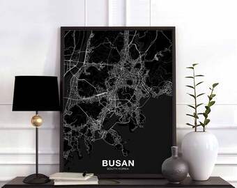 BUSAN South Korea map poster black white Hometown City Print Modern Home Decor Office Decoration Wall Art Dorm Bedroom Gift
