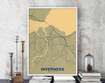 INVERNESS Great Britain UK map poster color Hometown City Print Modern Home Decor Office Decoration Wall Art Dorm Bedroom Gift