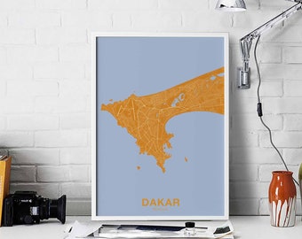 DAKAR Senegal map poster color Hometown City Print Modern Home Decor Office Decoration Wall Art Dorm Bedroom Gift