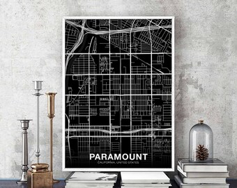 PARAMOUNT California CA usa map poster black white Hometown City Print Modern Home Decor Office Decoration Wall Art Dorm Bedroom Gift