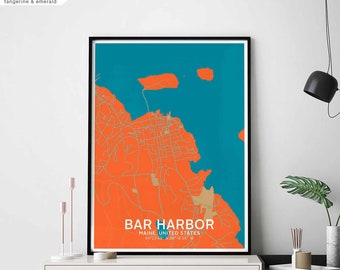 BAR HARBOR Maine USA map poster black white Hometown City Print Modern Home Decor Office Decoration Wall Art Dorm Bedroom Gift