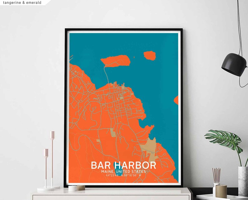 BAR HARBOR Maine USA map poster black white Hometown City Print Modern Home Decor Office Decoration Wall Art Dorm Bedroom Gift image 1