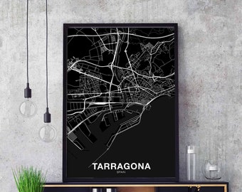 TARRAGONA Spain map poster black white Hometown City Print Modern Home Decor Office Decoration Wall Art Dorm Bedroom Gift