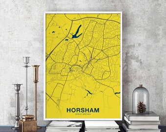HORSHAM Great Britain UK map poster color Hometown City Print Modern Home Decor Office Decoration Wall Art Dorm Bedroom Gift