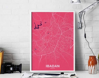 IBADAN Nigeria map poster color Hometown City Print Modern Home Decor Office Decoration Wall Art Dorm Bedroom Gift