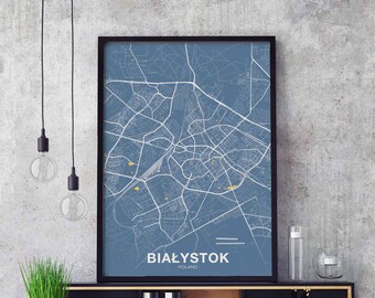 BIAŁYSTOK Poland map poster color Hometown City Print Modern Home Decor Office Decoration Wall Art Dorm Bedroom Gift