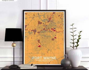 FORT WAYNE Indiana usa map poster black white Hometown City Print Modern Home Decor Office Decoration Wall Art Dorm Bedroom Gift