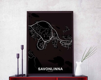 SAVONLINNA Finland map poster black white Hometown City Print Modern Home Decor Office Decoration Wall Art Dorm Bedroom Gift