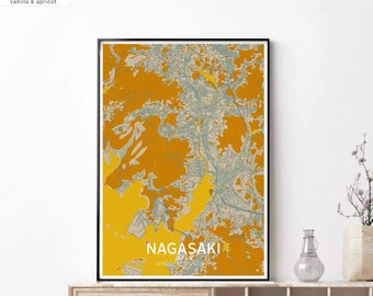 NAGASAKI Japan map poster black white Hometown City Print Modern Home Decor Office Decoration Wall Art Dorm Bedroom Gift