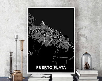 PUERTO PLATA Dominican Republic map poster black white  Hometown City Print Modern Home Decor Office Decoration Wall Art Dorm Bedroom Gift