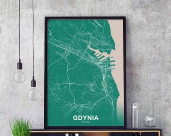 GDYNIA Poland map poster color Hometown City Print Modern Home Decor Office Decoration Wall Art Dorm Bedroom Gift