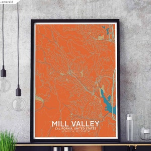 MILL VALLEY Californië CA kaart poster zwart wit woonplaats stad print modern interieur kantoordecoratie kunst aan de muur slaapzaal slaapkamer cadeau