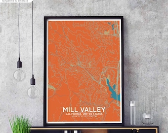 MILL VALLEY California CA map poster black white Hometown City Print Modern Home Decor Office Decoration Wall Art Dorm Bedroom Gift