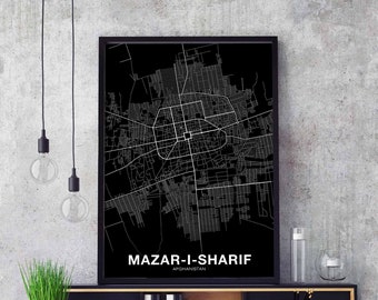 MAZAR-I-SHARIF Afghanistan map poster black white Hometown City Print Modern Home Decor Office Decoration Wall Art Dorm Bedroom Gift