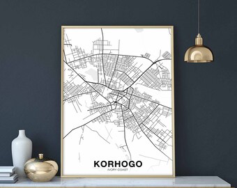 KORHOGO Ivory Coast map poster black white Hometown City Print Modern Home Decor Office Decoration Wall Art Dorm Bedroom Gift