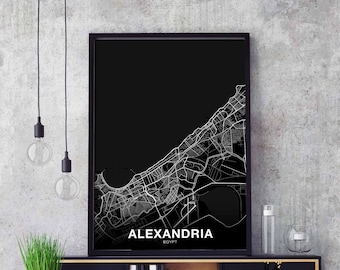 ALEXANDRIA Egypt map poster black white Hometown City Print Modern Home Decor Office Decoration Wall Art Dorm Bedroom Gift
